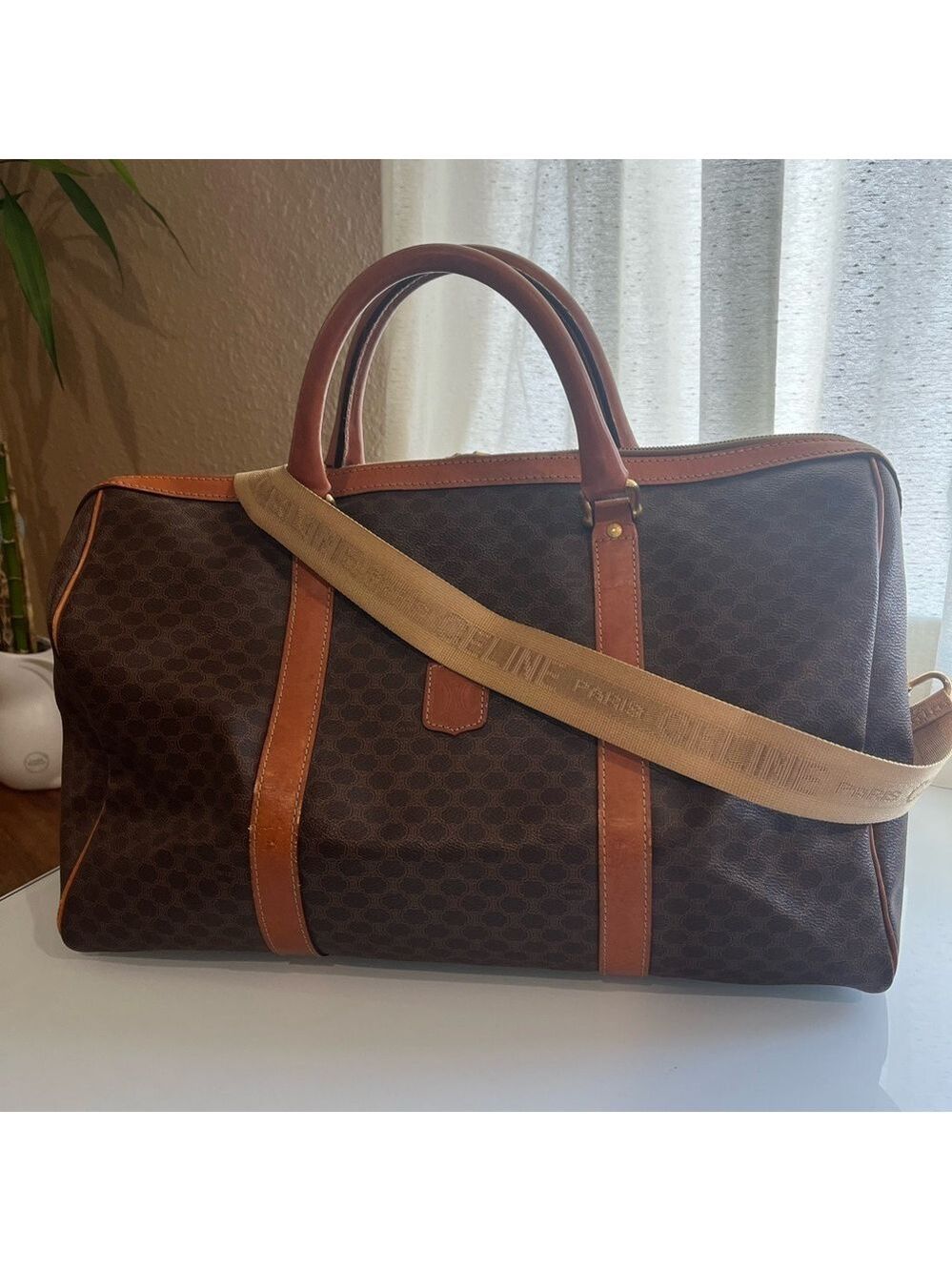 CELINE BROWN MACADAM DUFFLE BAG